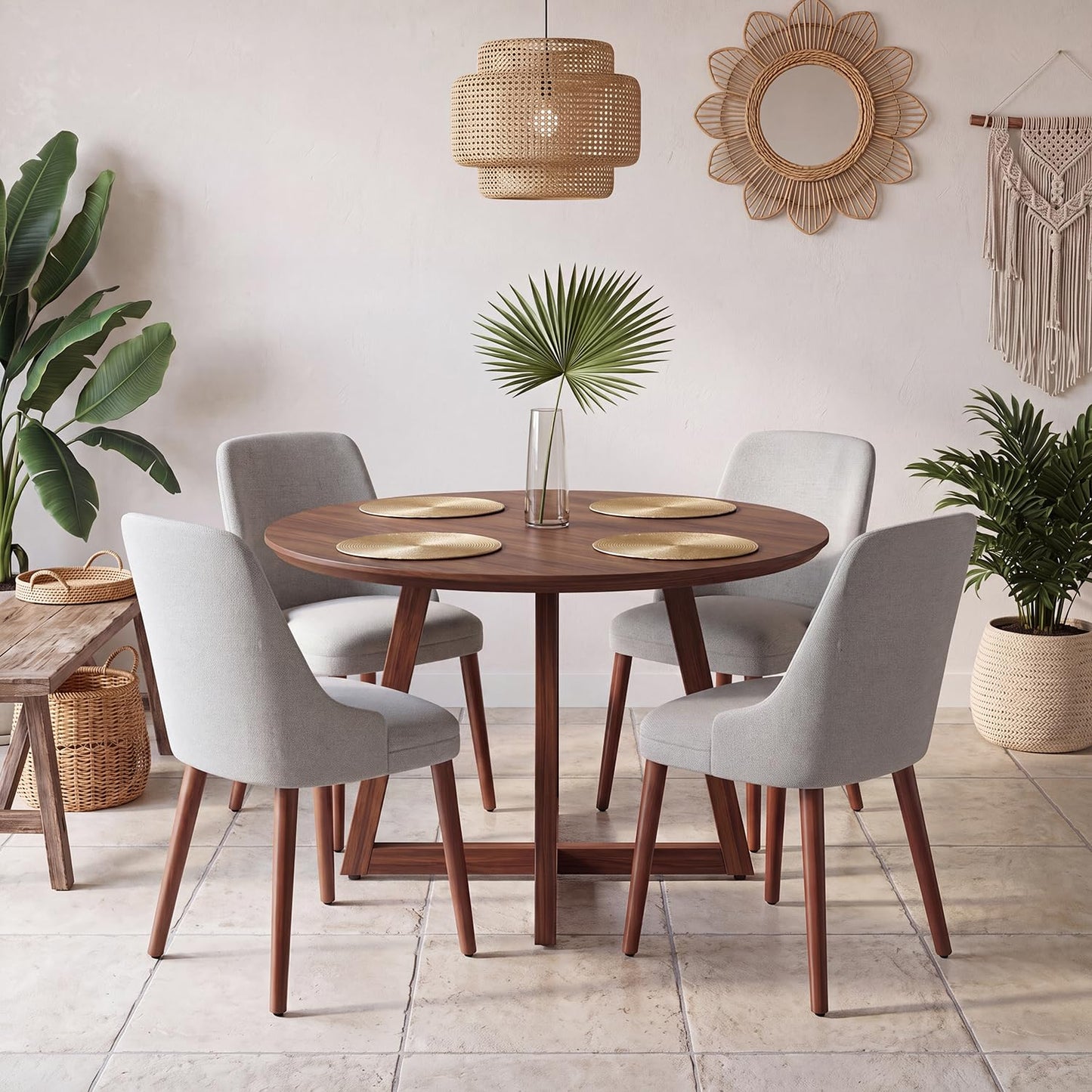 Dining Chairs Set of 4, Upholstered Dining Room Chairs with Ergonomic High Back, Thick Padded Seat, Skin-Friendly Fabric