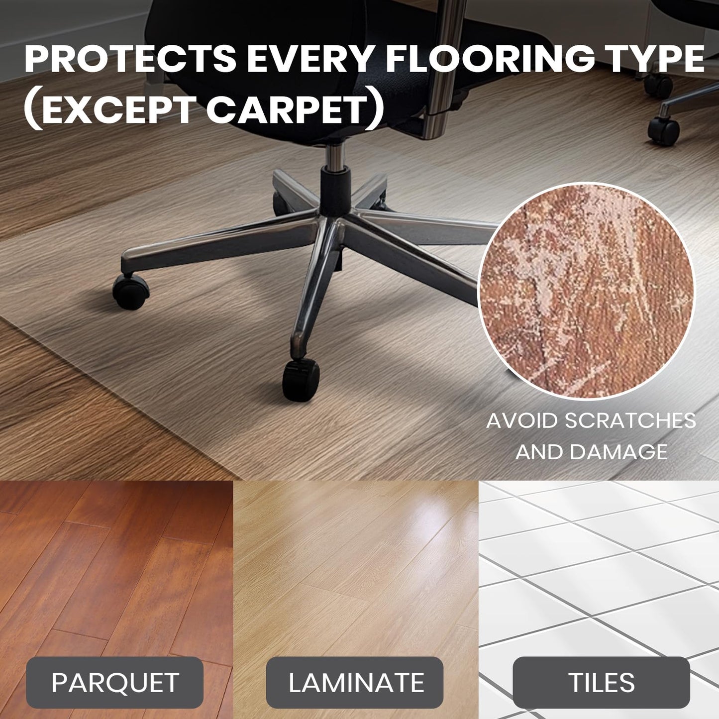 COSYLAND Heavy Duty Under Desk Rug for Rolling Chair – Anti-Slip Frosted Mat for Office Chair on Hardwood Floor, Home Office Floor Protector