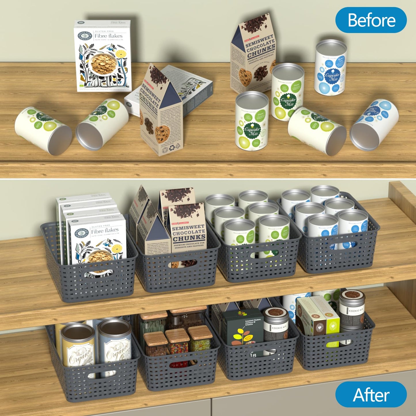 Zopnny 8 Pack Plastic Shelf Organizer Baskets, Small Storage Bins with Lid