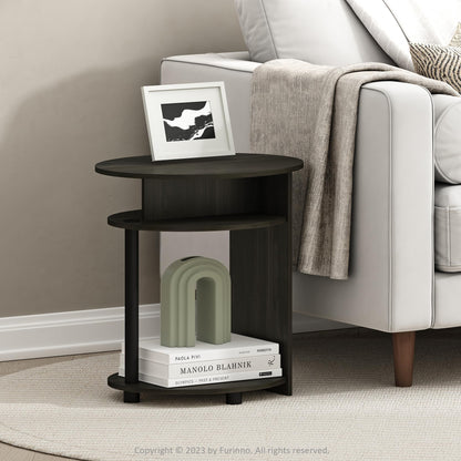 Furinno JAYA Side Table, 3-Tier Round End Table with Oval Tabletop, Night Stand, Bedside Table with Open Shelf, for Living Room, Bedroom, Walnut