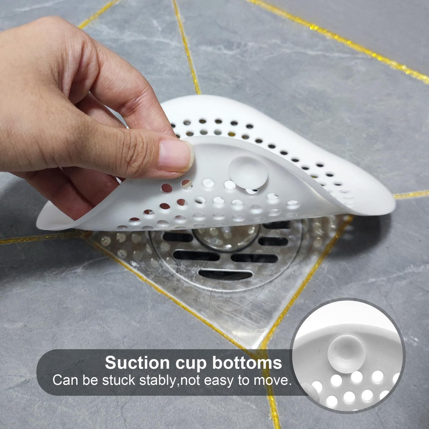 2Pcs Silicone Shower Drain Cover with Suction Cups, Hair Catcher Strainer for Sink, Bathtub, and Kitchen, Anti-Clogging Drain Protector Plug Filter