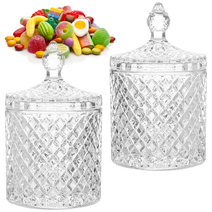 AMJKEJI 2 Pcs Cotton Bud Holder Organizer Home Decor Clear Glass Storage Jars with Lid Sweet Jars Bathroom Accessory Makeup Vanity Cotton Balls Wool