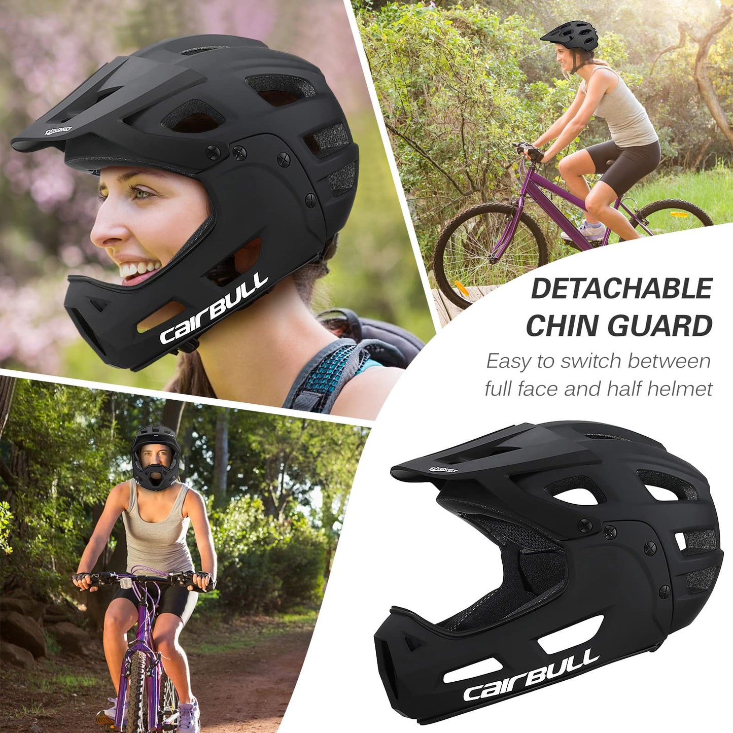 Lixada Full Face Bike Helmet,Adult Cycling Helmet with Detachable Chin Guard and Visor 54-61cm