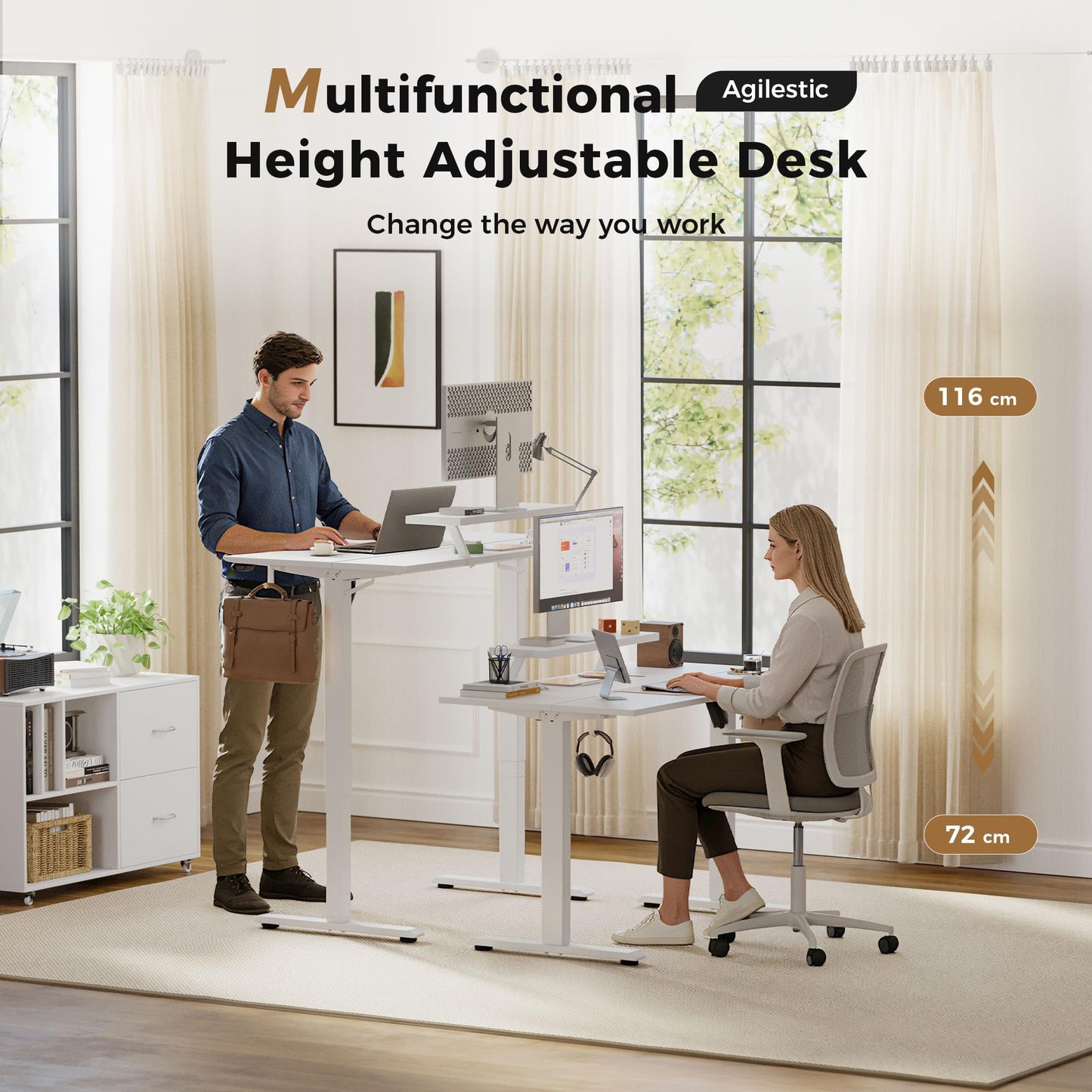 Agilestic Eletric Height Adjustable Desk, Movable Monitorstand, 100x60cm
