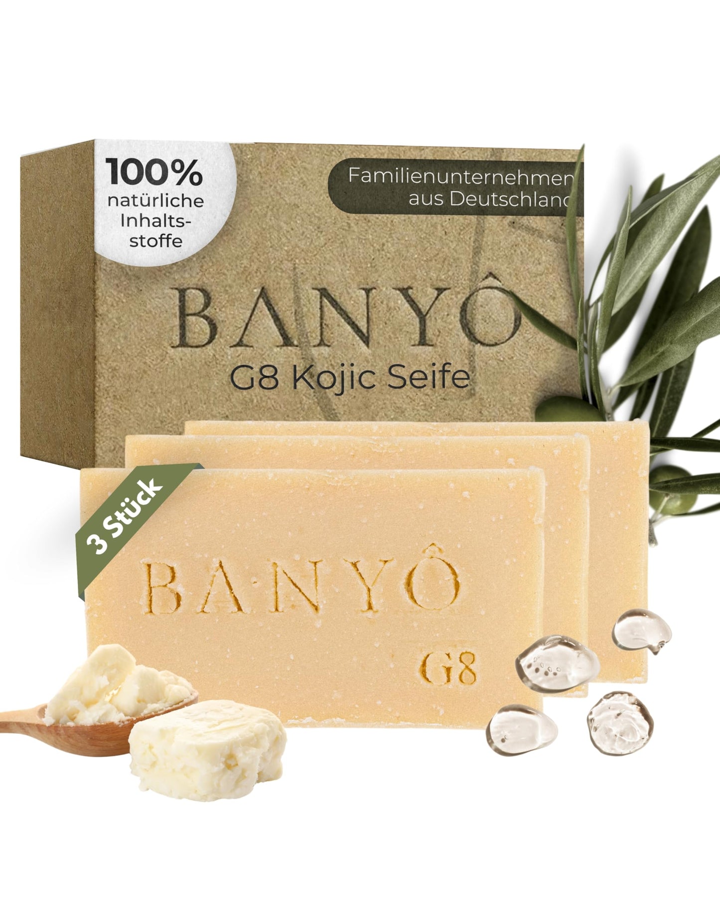 BANY? G08 Kojic Face Soap Set of 3 I Handmade Hammam Soaps with Kojic Acid & Vegetable Oils I Brightening Pigment Spots & Discolouration I with