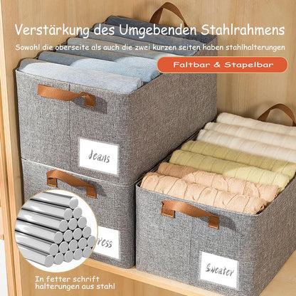 AARAINBOW Closet Storage Baskets 4 Pack, Foldable Fabric Storage Boxes for Shelves, Stackable Clothes Organiser with Steel Frame & Handles, 23L Grey