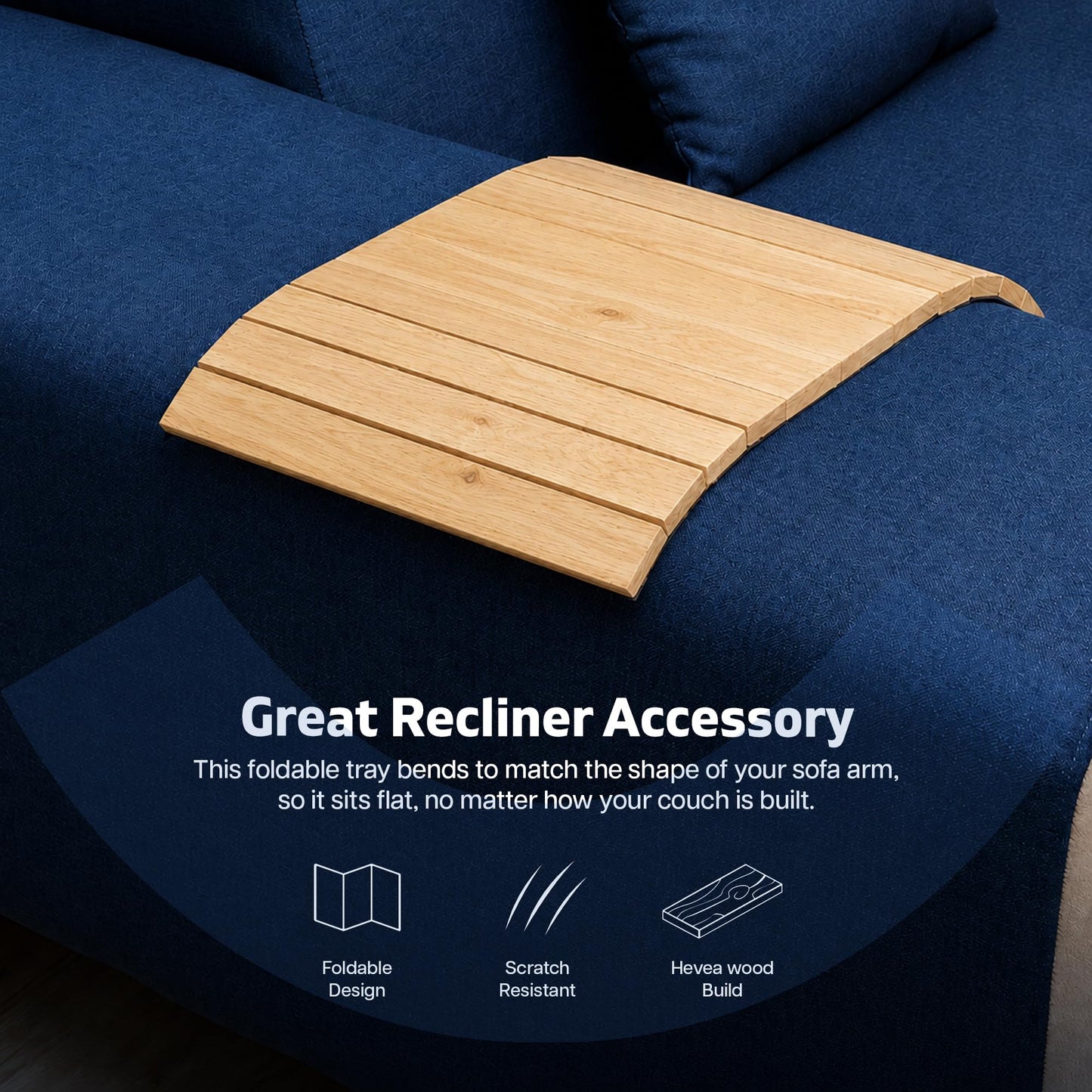 Sofa Arm Tray, Foldable Couch Tray Wooden Armrest Tray, Sofa Tray & Organiser for Drinks, Snack, Magazine, and Remote