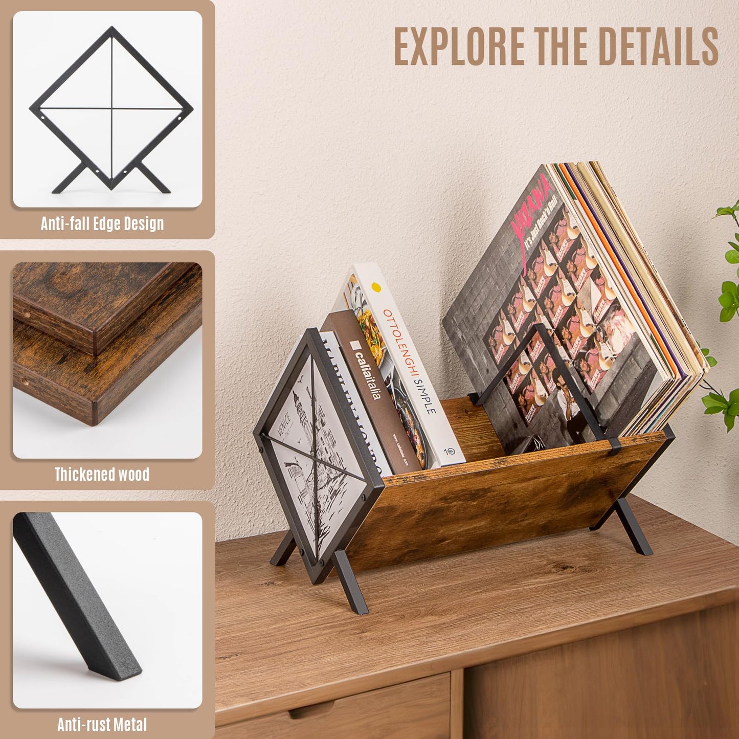 PUERSI Vinyl Record Storage Rack, 1 Tier 80 LP Record Storage Holder