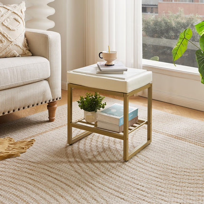 Aibiju Square Dressing Table Stool, Vanity Chair Stool with Adjustable Feet and Storage Space, Small Makeup Stool Bench for Vanity, Bedroom
