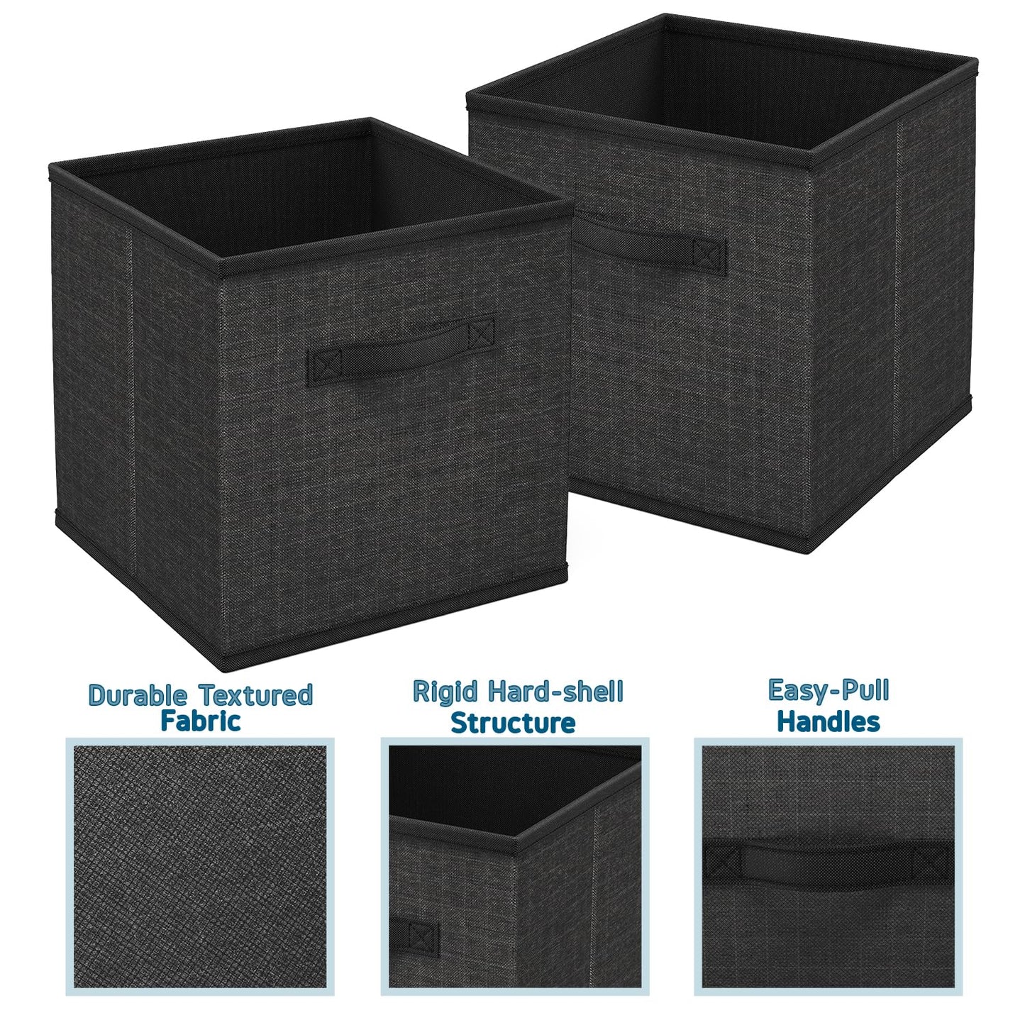 Nestl Foldable 9 Cube Storage Organizer Bins, Black Fabric Storage Cubes, 11-Inch Square Cube Storage Bins for Closet, Bedroom, Playroom and More