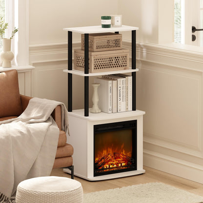 Furinno Turn-N-Tube 2 Tier Side Table Display Stand with Fireplace Insert, Plain White/Black