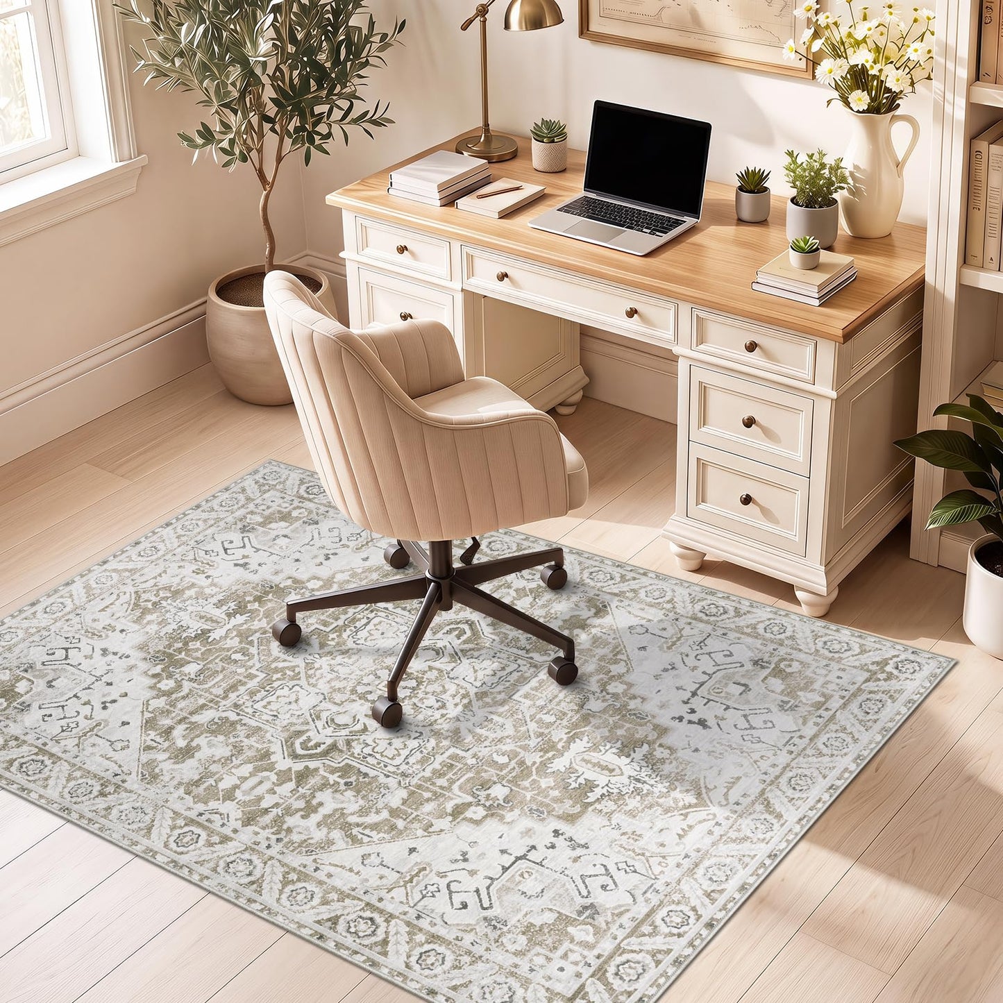 Famibay Office Chair Mat for Hardwood Floor 120x150cm Beige Brown Chair Floor Protection Mat Large Non Slip Computer Desk Chair Mat Rubber for Hard