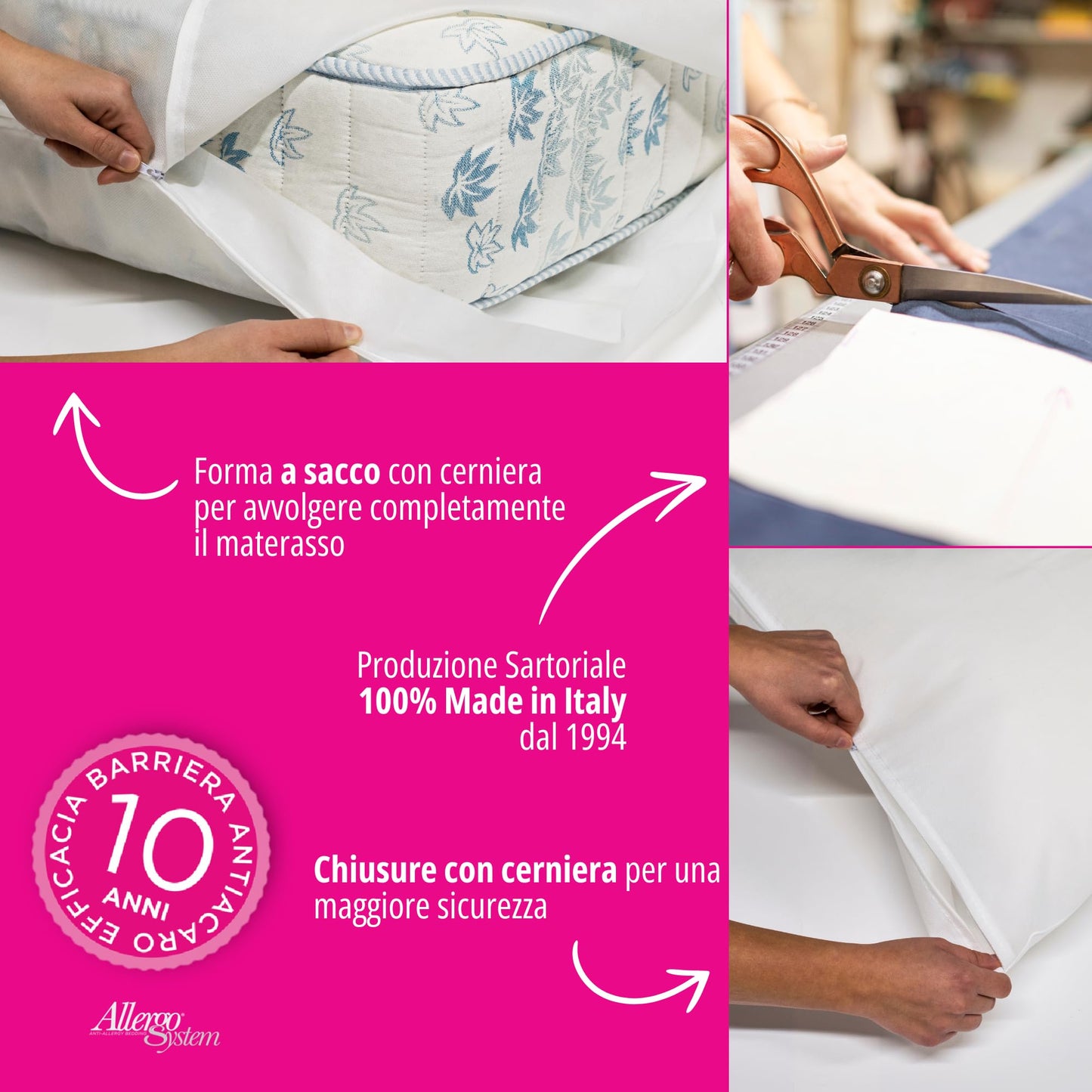 Allergosystem Anti-Dust Mite Sleeping Set Consisting of Mattress Cover with Zip for Double Bed, 160 x 190 x 20 cm and 2 Pillowcases, 50 x 80 cm