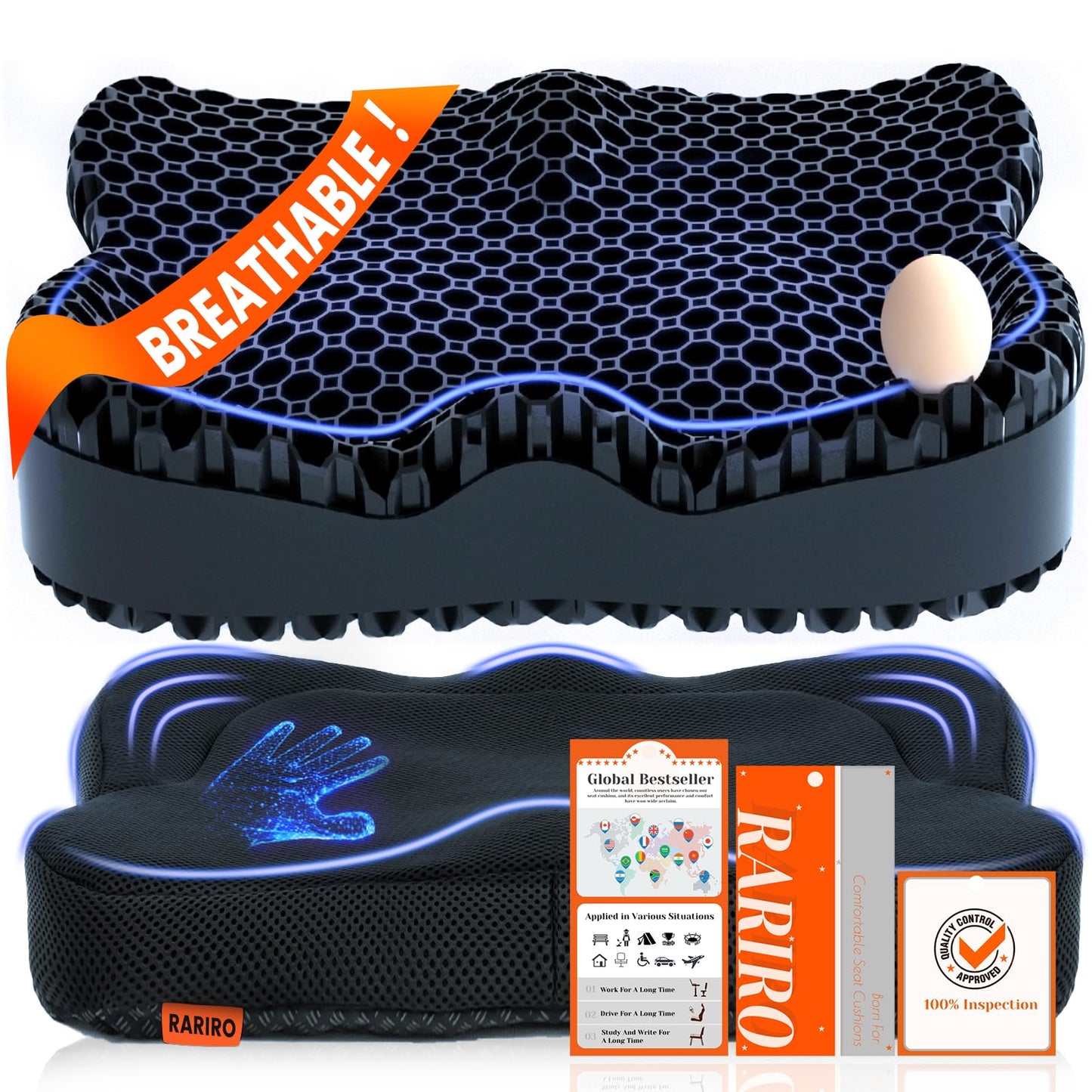 Double-Layer Honeycomb Gel Seat Cushion, Pressure Relief for Long Sitting