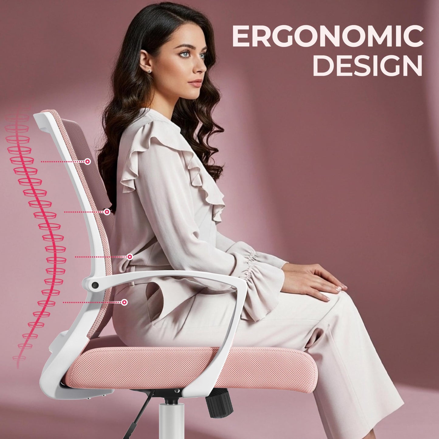 Yaheetech Adjustable Office Desk Chair Ergonomic Mesh Computer Chair Pink