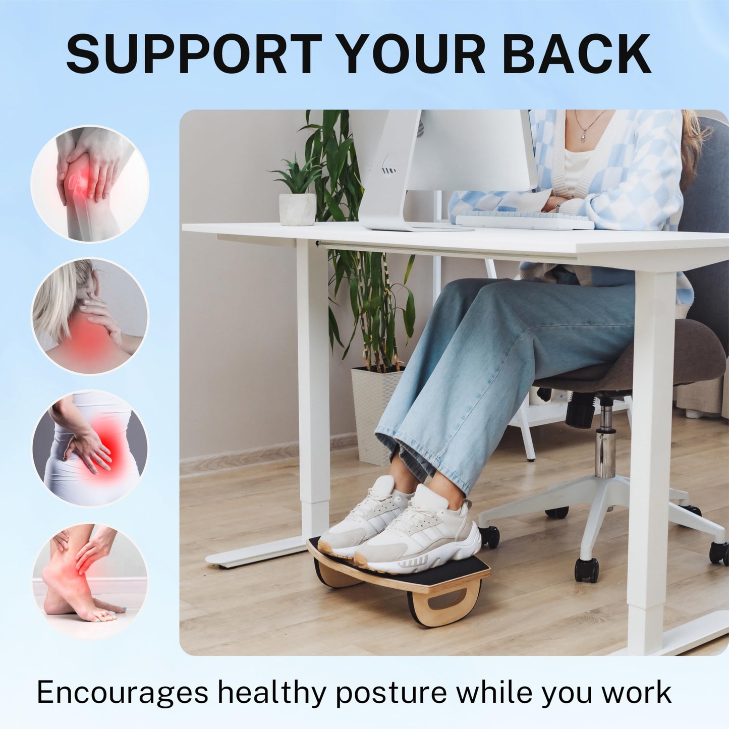MSZERONE Footrest Under Desk – Ergonomic Wooden Foot Rest Rocker with 3M EVA Anti-Slip Surface – Balance Board & Foot Stool for Office, Home, Gaming