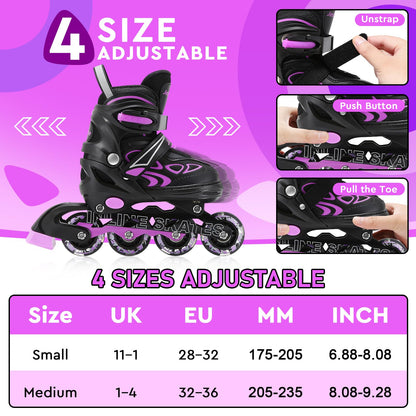 Adjustable Inline Skates for Kids, Girls Boys Light up Inline Skates Size Adjustable Roller Blades for Beginners (Medium (UK 1-4))