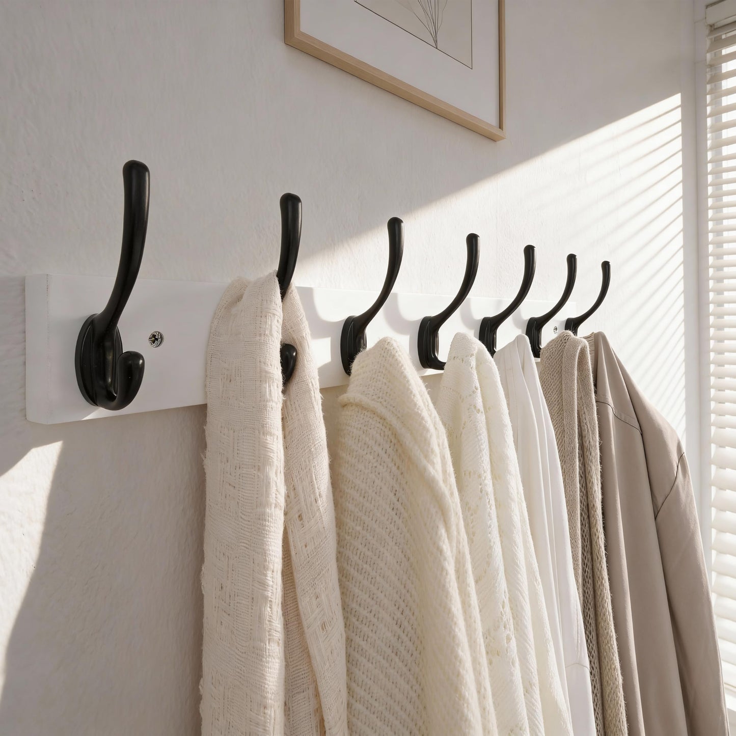 HONSKY Wall Coat Rack with 7 Double Hooks,50cm Wall Coat Hook,Wooden Coat and Towel Hanger Storage for Entryway, Bathroom, Bedroom