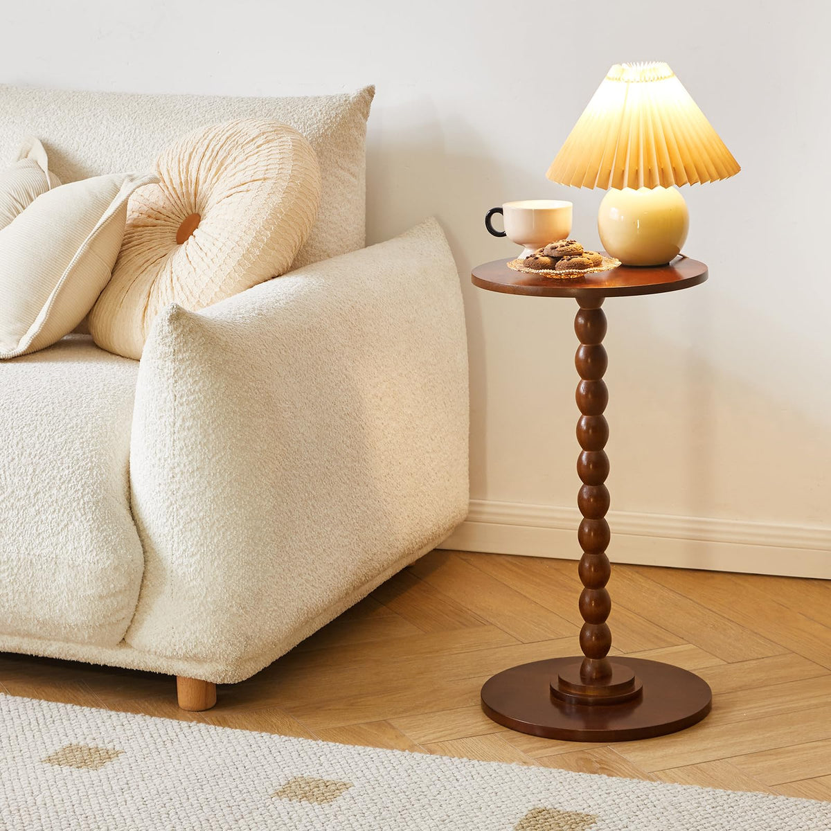 Aibiju Round Side Table, Small End Table for Small Spaces, Sofa Table, Bedside Table with Solid Wood Leg for bedroom Living Room, Corners, and Office