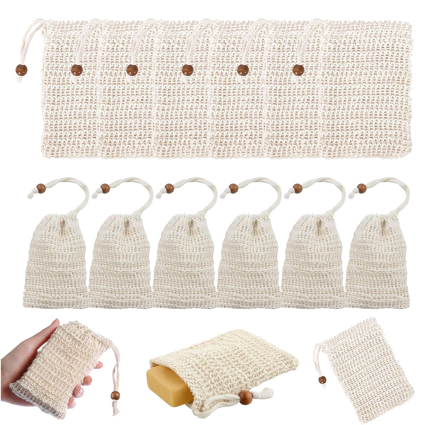 12 pcs Sisal Soap Bag Natural Safe and Durable Sisal Fiber Soap Bag Saver Pouch Exfoliating Soap Bag for Foaming and Drying the Soap Shower Bath