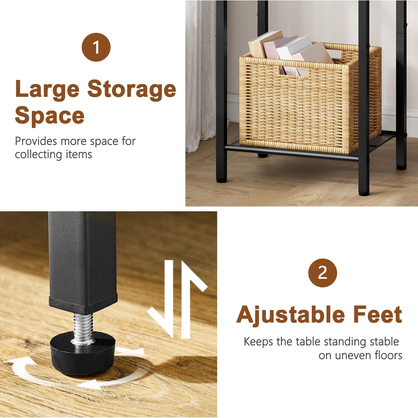 Hoctieon 3 Tier End Table, Telephone Table, Tall Side Table with Storage, Small Nightstand for Small Spaces, Metal Frame, For Living Room, Bedroom
