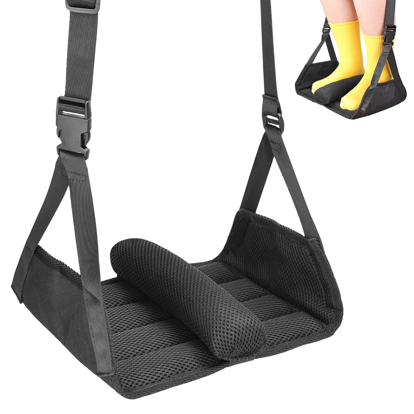Portable Foot Hammock for Airplane, Foldable Hanging Foot Rest with Interval Sponge, Desk Leg Hammock with Thick Support Plates for Travel, Work