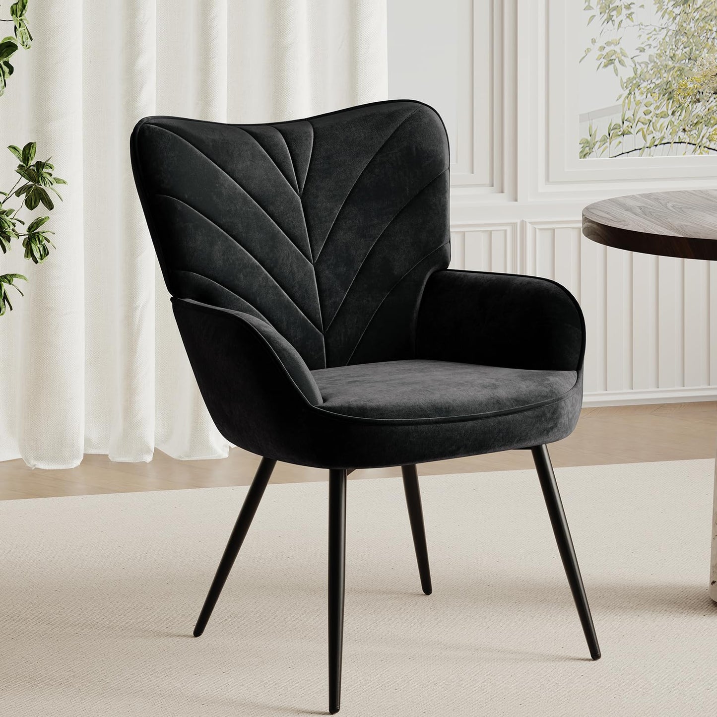 COLAMY Velvet Accent Chair with Black Metal Legs, Modern Armchair with Ergonomic Backrest