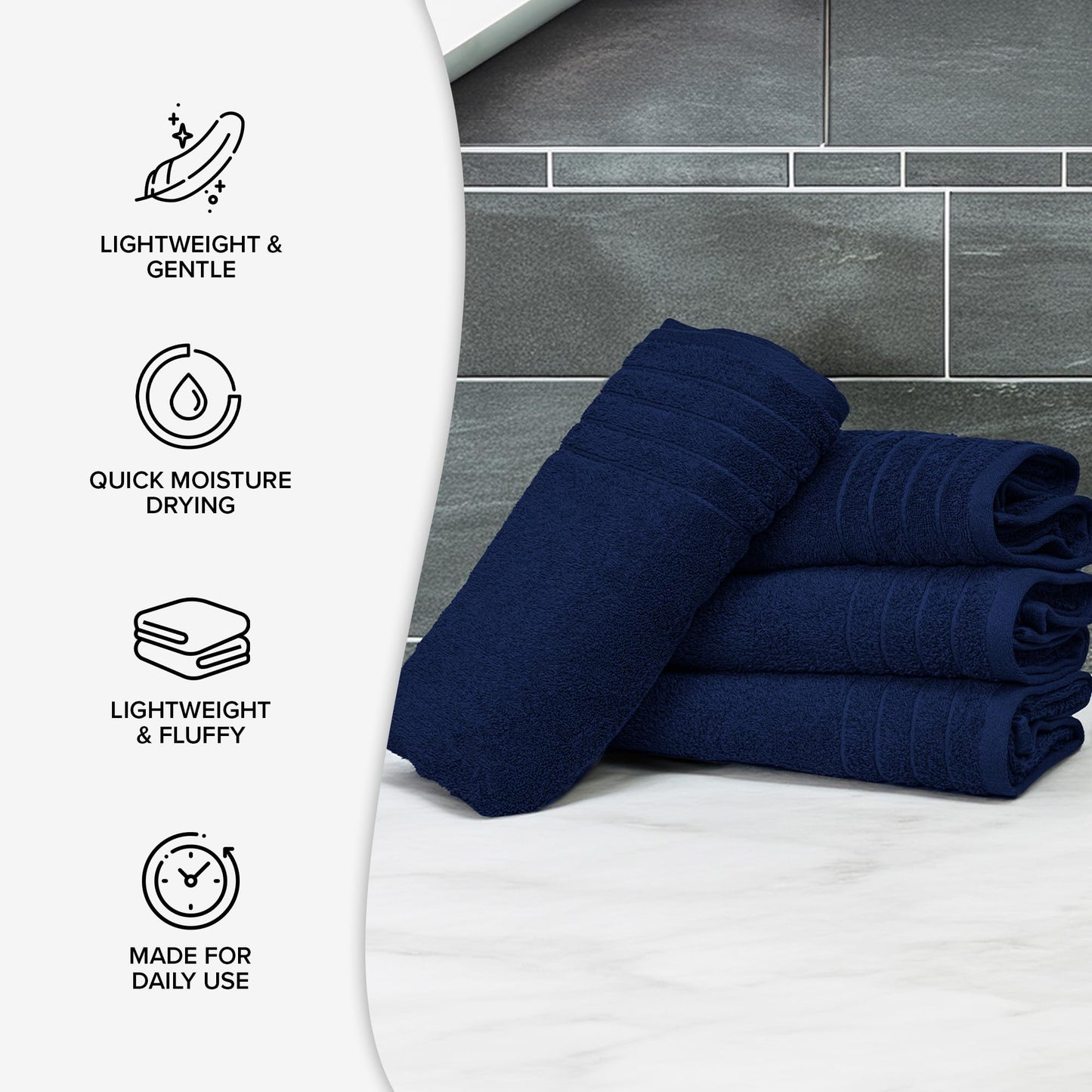 100% Cotton Extra Large Bath Towels Set of 4 (76x152cm) Navy - 450 GSM