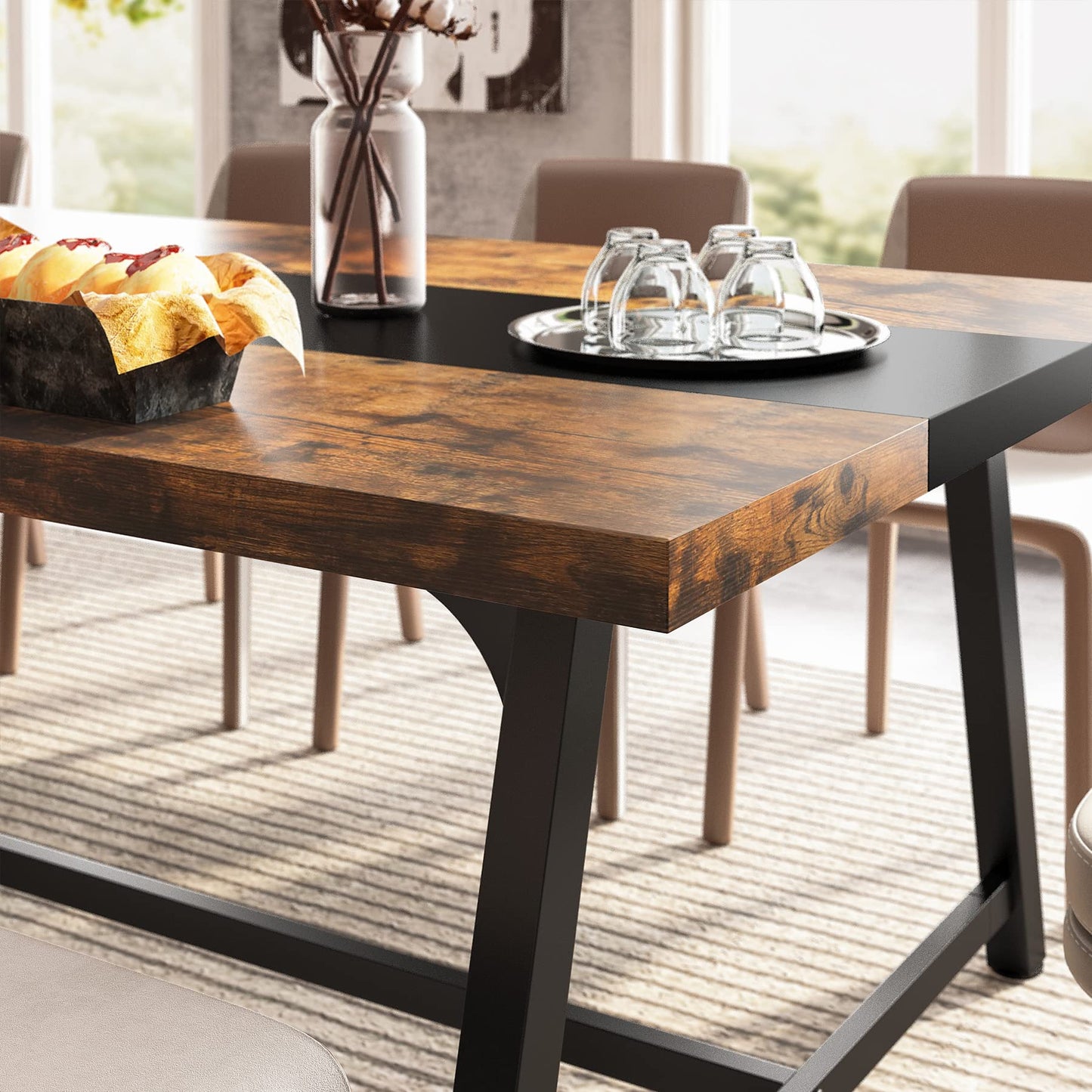 Tribesigns Dining Table for 8 People, 70.87-inch Rectangular Wood Kitchen Table with Strong Metal Frame