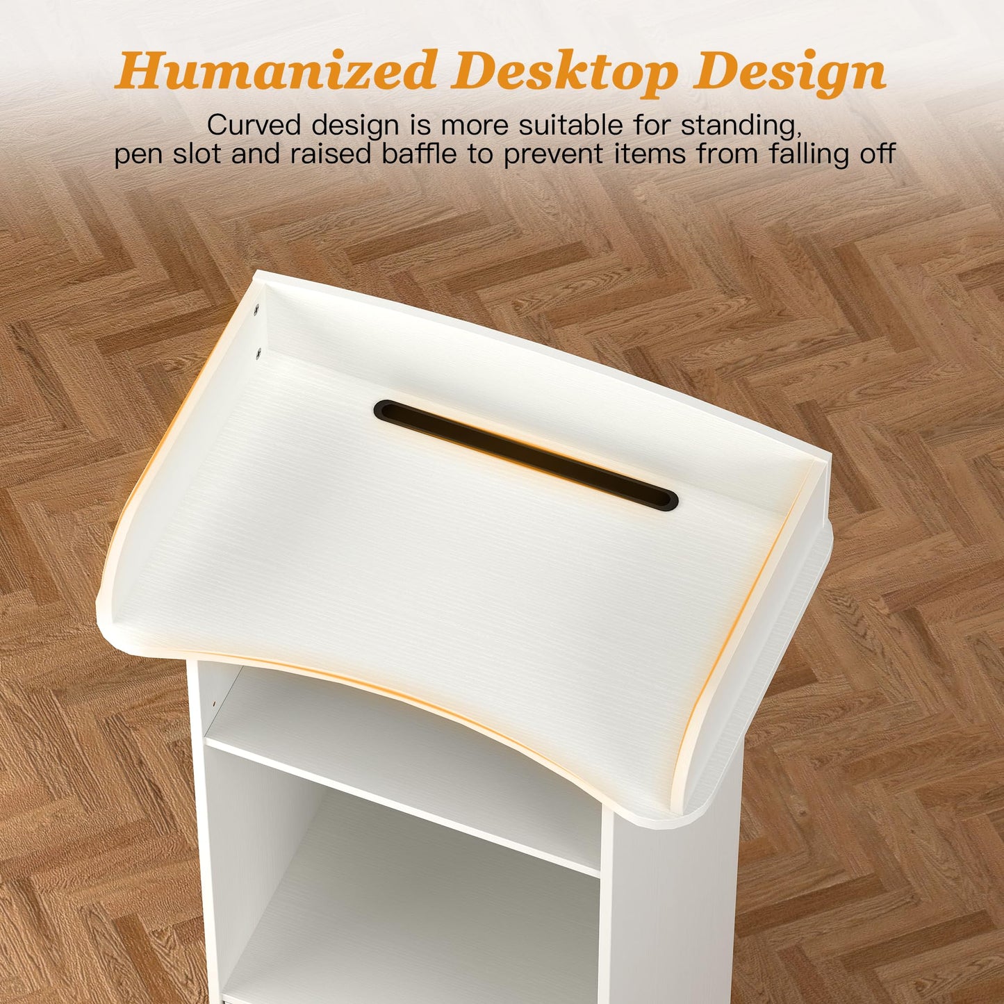 Suuiwau Portable Podium Stand with Adjustable Shelf & Lockable Wheels