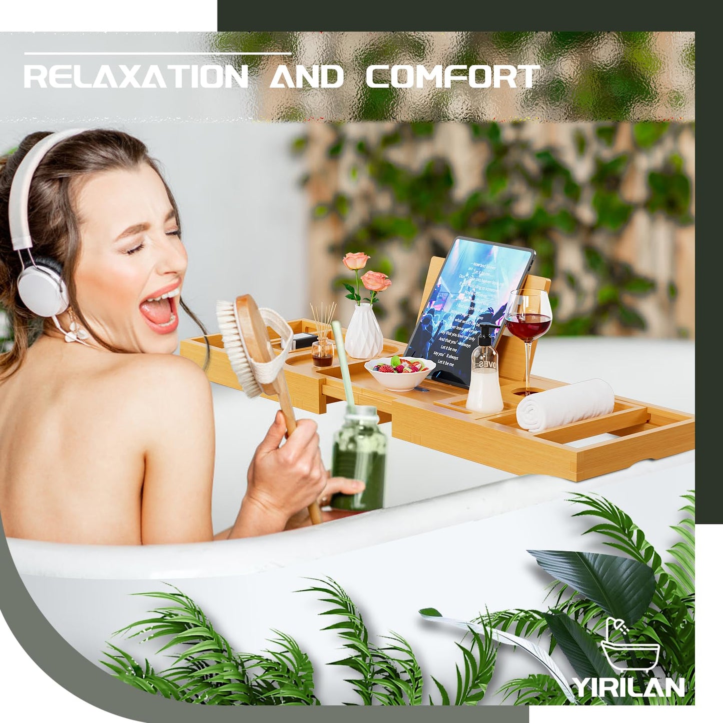 Yirilan Premium Bathtub Tray Caddy, Expandable Bath Tray