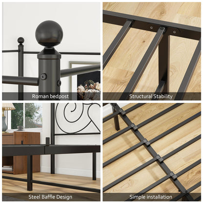 HAHRIR Double Canopy Bed Frame with Vintage Headboard & Footboard, Black
