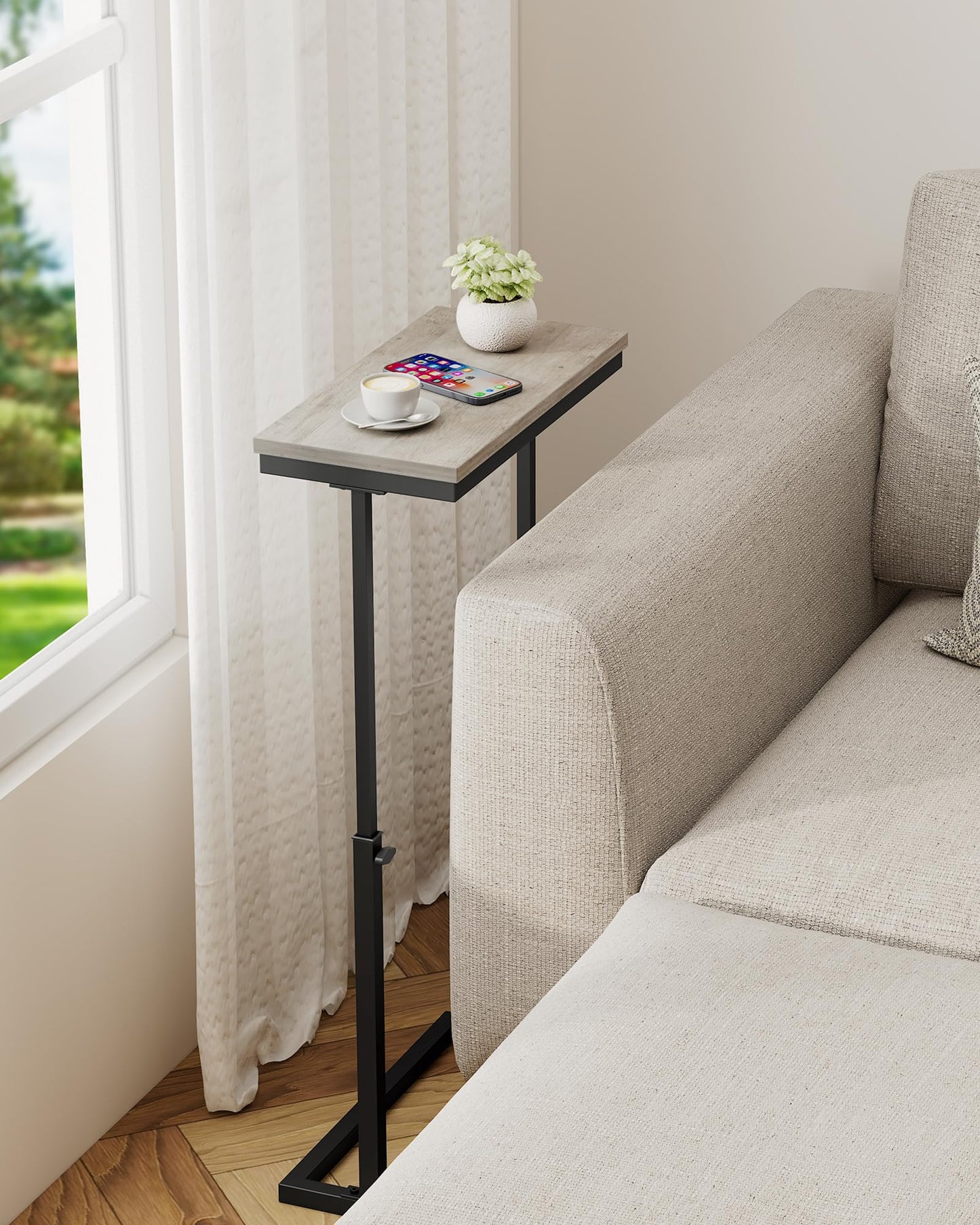 TUTOTAK End Table, Side Table, Tall Couch Table, Sofa Table, Living Room, Bed Room, Greige TB01BG083EU