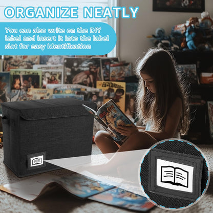 Comic Book Storage Box 15.74x7.87x11.8 inch Foldable Comic Book Bin Washable Integrated Comic Book Organizer Box with Lid Comic Book Display with