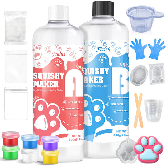 Silicone Gel for Taba Squishy Kit - 1000g Super Soft Silicone Rubber Squishy Maker, Fast Cure DIY Squishy Making Kits with Cat Paw, Taiyaki, Bear