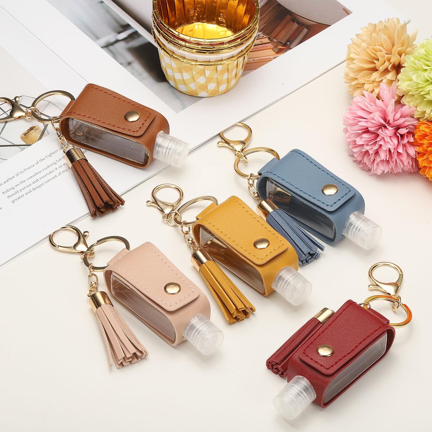 sourcing map Portable Travel Empty Bottle with Keychain, 30ml PU Leather Mini Squeeze Bottles