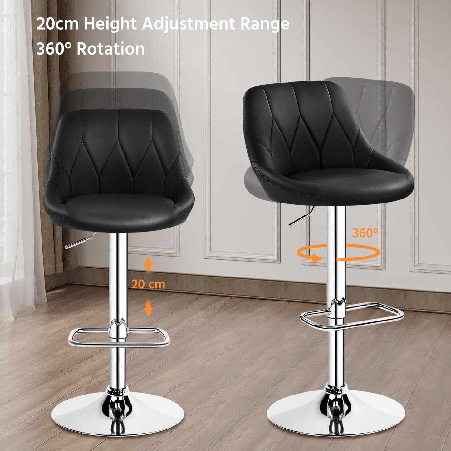 Yaheetech Modern Adjustable Swivel Counter Bar Stools 2PCS, Black