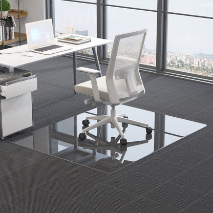CASSILANDO Glass Office Chair Mat for Carpet, 90 x 115cm Tempered Glass Office Mat for Carpeted or Hardwood Floors, Computer Floor Protector Mat,