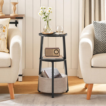 HOOBRO Round Side Table, 3 Tier Bedside Table with Storage Shelves, Accent Small Corner Table Compact Sofa Side Tables for Small Space in Living Room