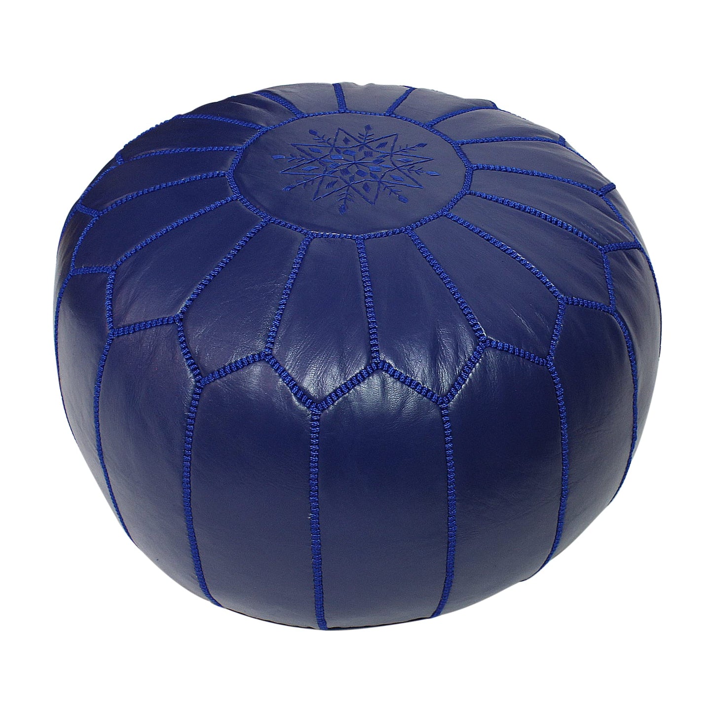 ESSENCE OF MOROCCO Moroccan Pouffe Pouf Footrest Footstool Ottoman Real Leather Blue Handmade Hand-stitched with Embroidered Marrakech Design