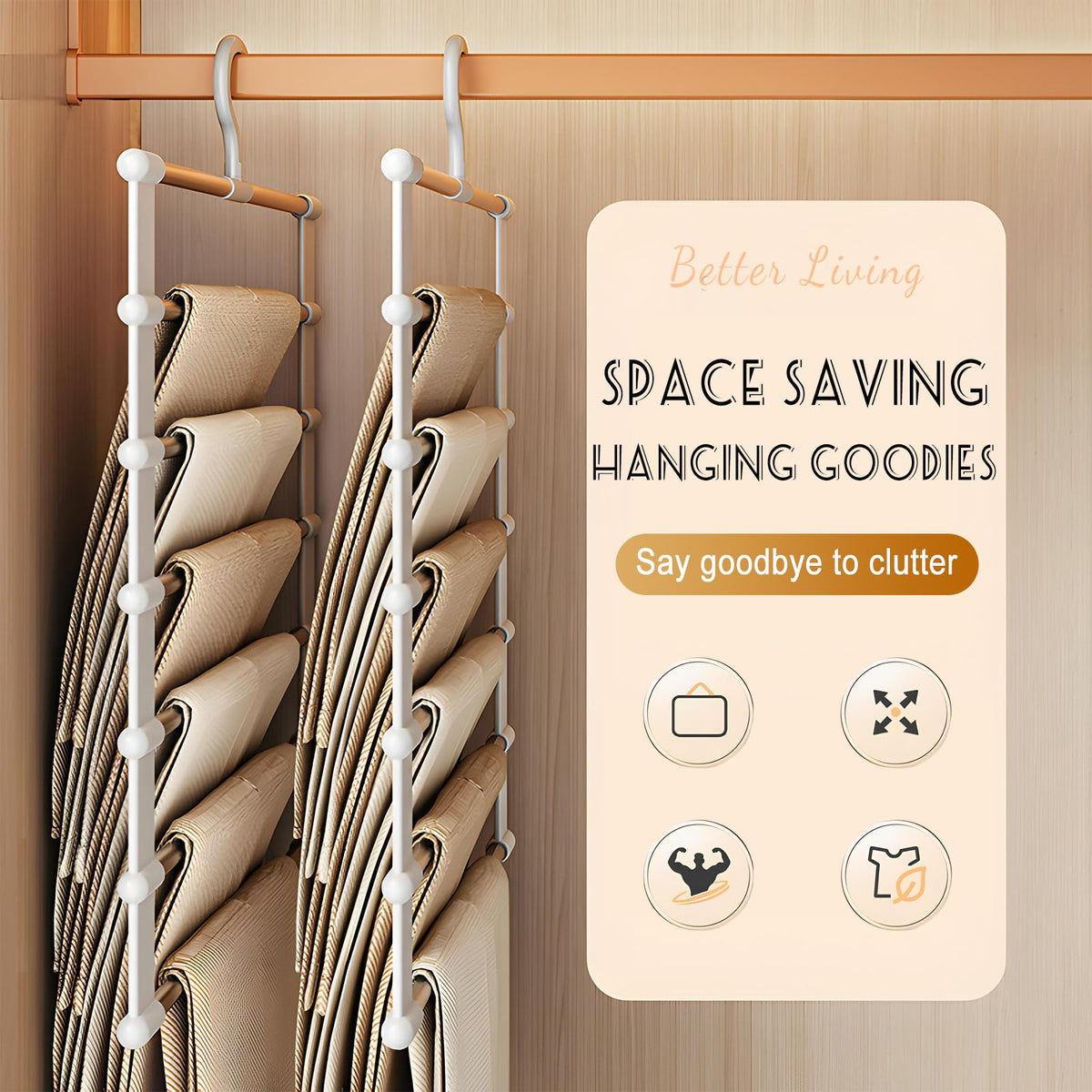 Jicyor 3 Pack Trouser Hangers,6 in 1 Space Saving Hangers with 360° Swivel Hook for Various Types of Clothing