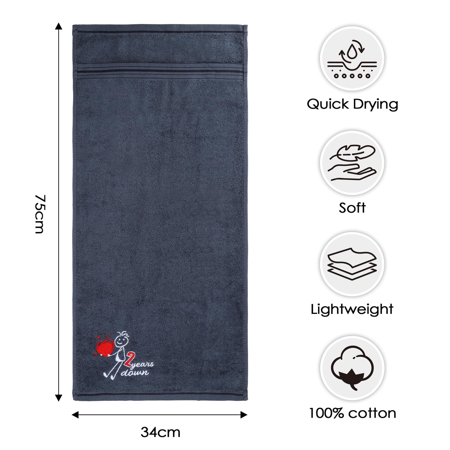 EcoUtens 2nd Anniversary Cotton Gift, 2 Pack Premium 100% Cotton Towel Set with 2 Years Anniversary Card