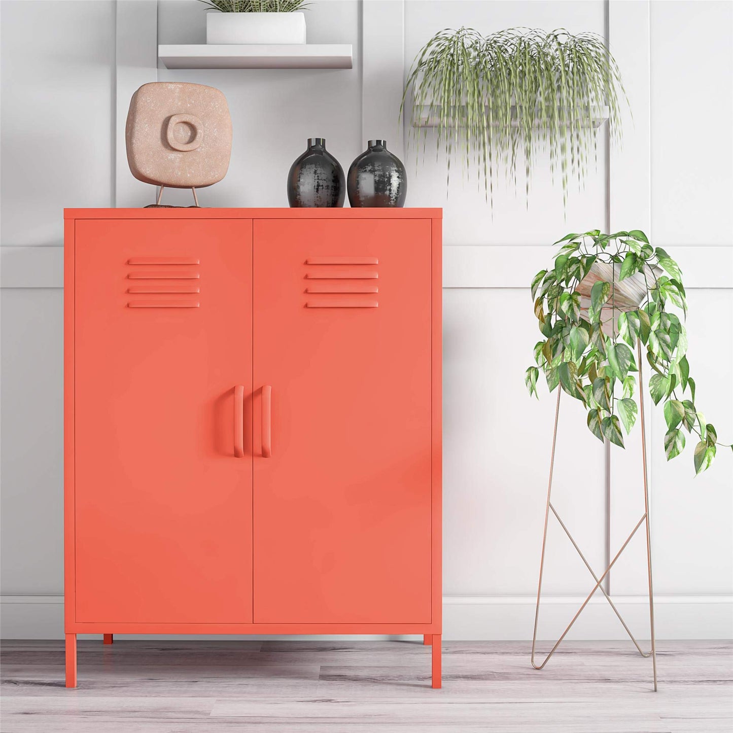 DHP Furniture Cache 2 Door Metal Locker Storage Cabinet Orange