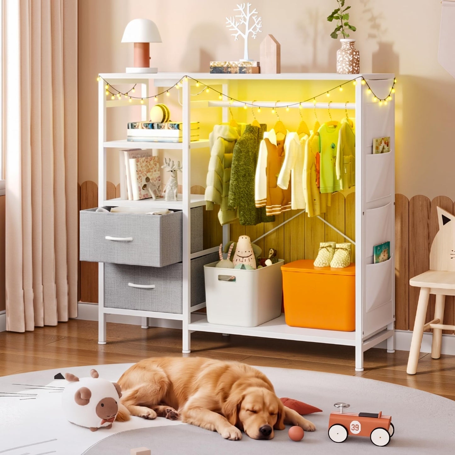 YITAHOME Wardrobe Chest of Drawers with Hanging Rail 120cm White