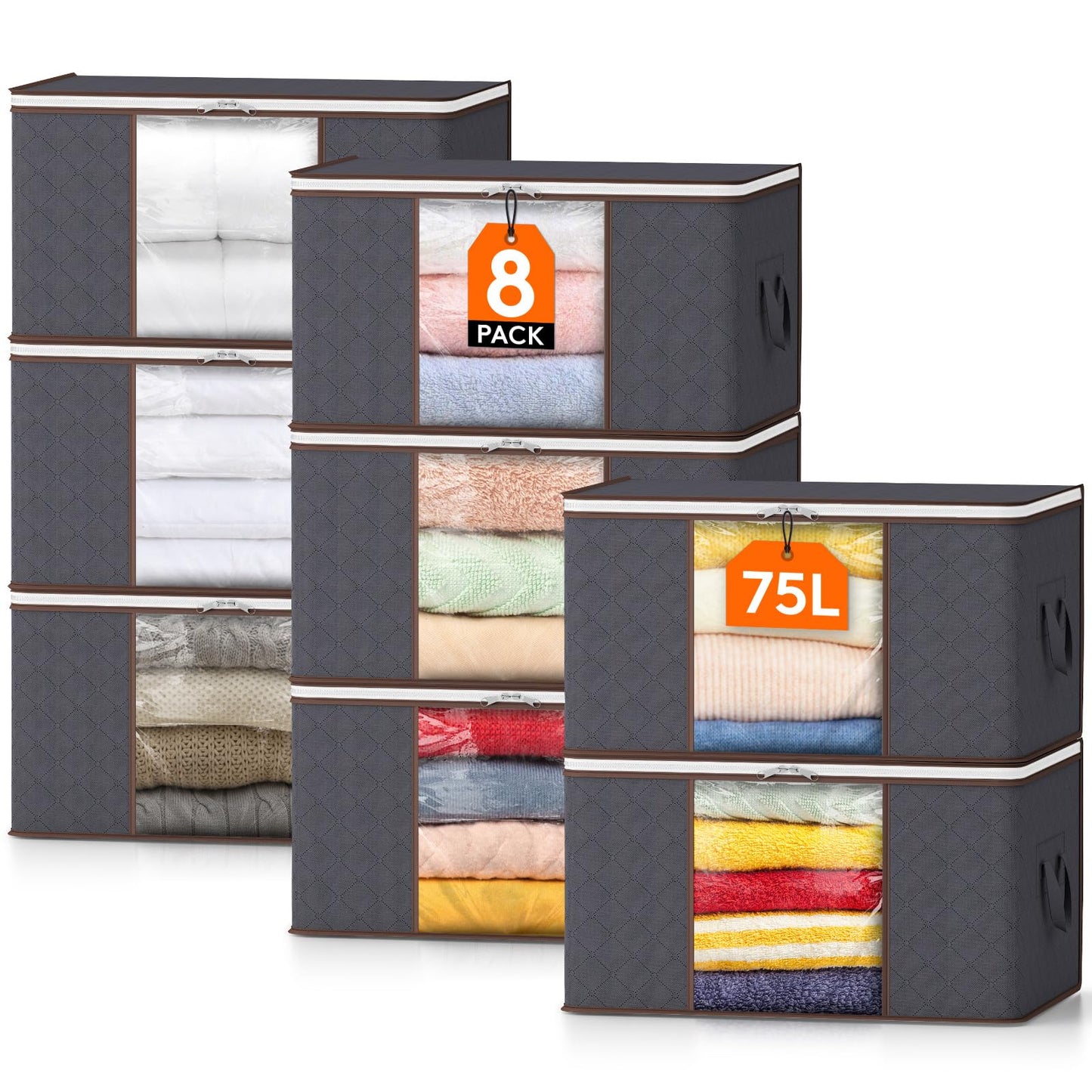 Lifewit 75L Clothes Storage Bags, Foldable Storage Box Moving Bags Wardrobe Storage Organiser Packing Boxes for Moving House with Clear Window for