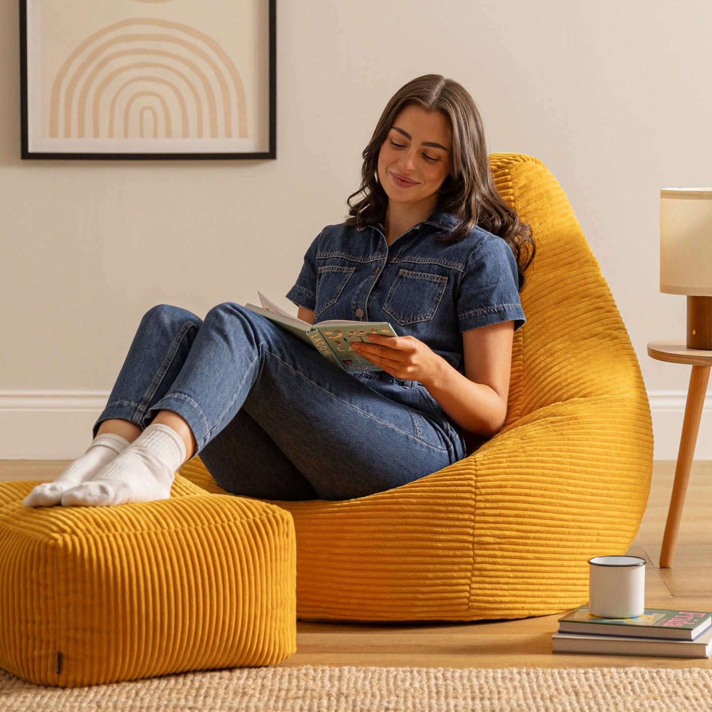 icon Dalton Cord Bean Bag & Footstool with Filling Included, Yellow