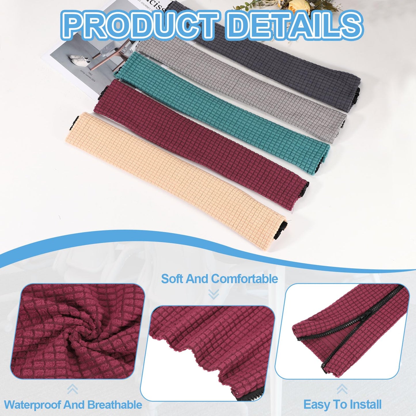 PATIKIL 55 x 9cm Office Chair Armrest Covers, 1 Pair Office Chair Arm Covers Computer Chairs Arm Rest Cover with Zipper Removable Rest Slipcover Hand