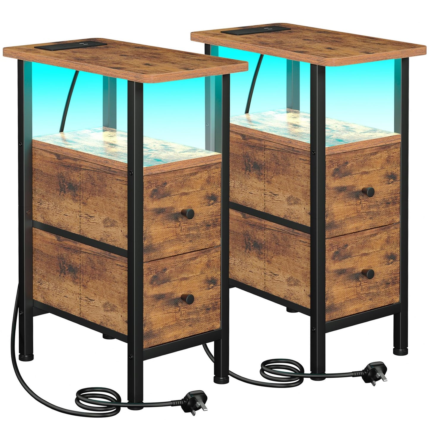 LOAKEKEL Narrow Bedside Table Set of 2, Slim Side Table for Bedroom