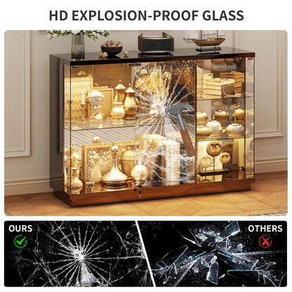 High Gloss Glass Display Cabinets with 3 Color Lights for Collectible Black