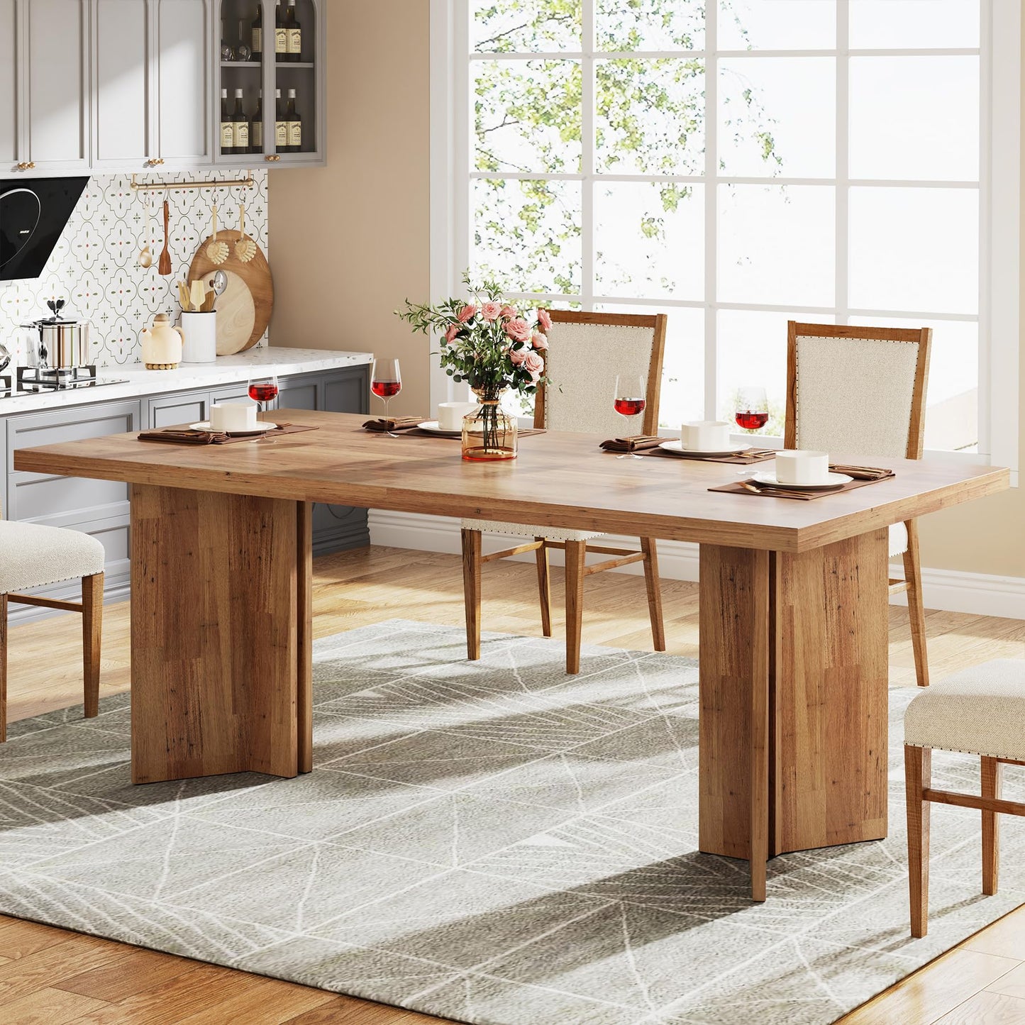 Tribesigns 63-inch Dining Table for 4-6, Farmhouse Kitchen Table with Large Tabletop, Rectangular Dinner Eating Table for Dining Room, Living Room
